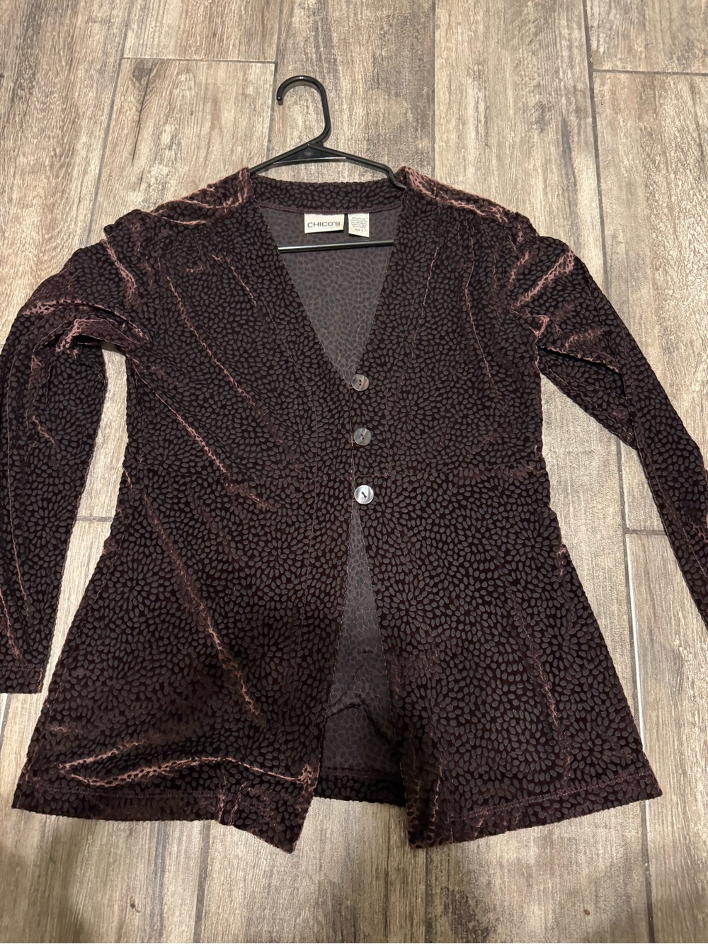 Chico's Chocolate Brown Velvet Textured Open Blazer
